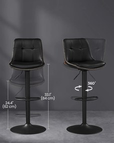 Sada 2 barových stoličiek s nastaviteľnou výškou, otočná kuchynská stolička, čierne