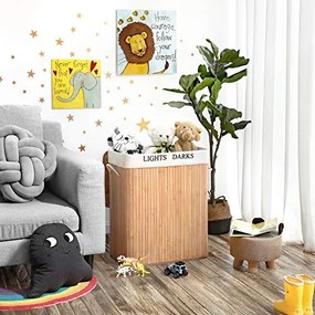 Bambusový kôš na prádlo, 2 oddelené priehradky, 62,5x52x32cm