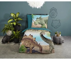 Zelené/modré bavlnené detské obliečky na jednolôžko 140x200 cm Dino – Good Morning