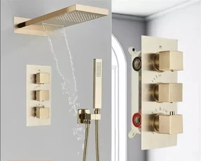 Moderný sprchový komplet - CA39 Brúsená zlatá