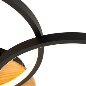 Čierne stropné svietidlo s drevom vrátane LED 3-stupňové stmievateľné 3-svetlo - Alec