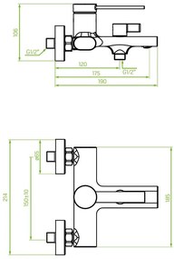 Laveo Pinar, nástenná vaňová batéria bez sprchovej súpravy 150mm, čierna matná, LAV-BAW_710D