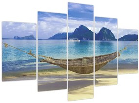Obraz - Obraz hojdacej siete na pláži 2 (150x105 cm)