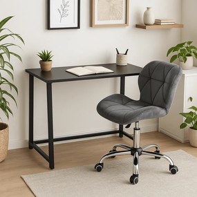 Set do pracovne ZARIMO stôl 80x40 cm čierny + kreslo AVOLA VELVET sivé