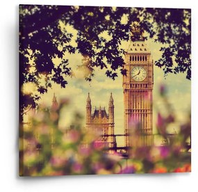 Sablio Obraz Londýn Big Ben Flowers - 50x50 cm