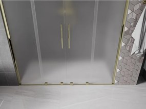 Mexen Velar Duo, posuvné sprchové dvere do otvoru 200 cm, 8mm sklo námraza, zlatá lesklá, 871-200-000-32-50