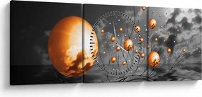 Obraz oranžových abstraktných gulí (s hodinami) (90x30 cm)