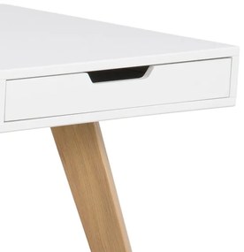Zásuvkový písací stôl DOLMEN 140 cm biely, nohy jaseň prírodný