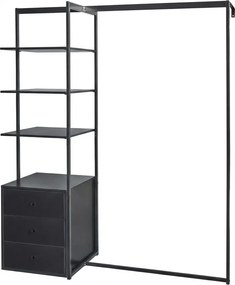 Stojan na oblečenie s regálom ARDEO 150x180 cm, čierny