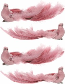 Ružový páv s klipom, 25 x 8 x 6 cm, súprava 4 ks