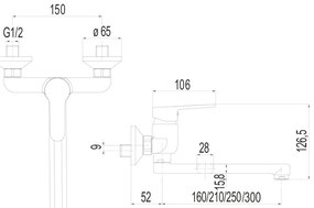 Mereo Mereo, Drezová nástenná batéria, Zuna, s ramienkom plochým rovným 210 mm, chróm, MER-CB302AZ