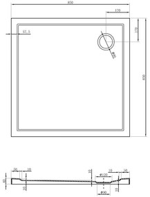 Mexen Flow Slim, štvorcová sprchová vanička 85 x 85 cm, čierna matná, 46S708585