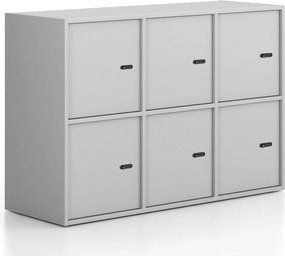Kancelárska skriňa FRAME, nízka, 6x dvere, 1299 x 450 x 881 mm, mechanický kódový zámok, sivá
