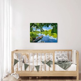Obraz letné rieky s loďkou (70x50 cm)