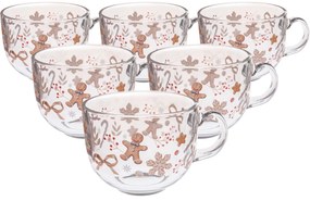 Súprava 6 sklenených hrnčekov Perníček 500 ml