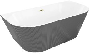 Mexen Oris, voľne stojaca ryhovaná vaňa 170 x 80 cm, biela-šedá, zlatý matný prepad, 52871708062-55