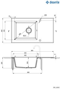 Deante Capella sklo-granitový drez 860x500x220 mm + priestorovo úsporný sifón, 1-komorový, sklo - čierna, ZSC_GX2C