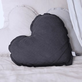 Ľanový vankúš srdca grafitová 44cm