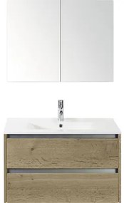 Kúpeľňový nábytkový set Sanox Dante farba čela dub prírodný ŠxVxH 81 x 170 x 46 cm s keramickým umývadlom a zrkadlovou skrinkou