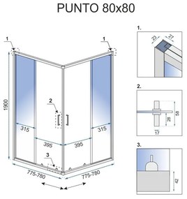 Rea Punto, sprchovací kút 80x80x190 cm, 5mm číre sklo, čierny profil + čierna sprchová vanička Savoy, KPL-K1013