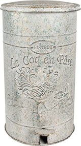 Šedý kovový odpadkový koš s pedálem Le Coq en Pate - 26*30*45 cm