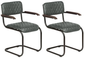 Jedálenské stoličky 2 ks s opierkami, sivé, pravá koža