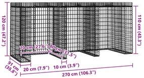 Gabiónová stena na smetný kôš 270x91x120 cm pozinkované železo
