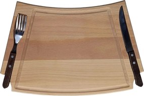 AMADEA Drevená doštička na steak s príborom, masívne drevo, rozmer 36x22x2 cm