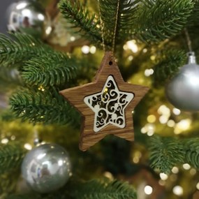 AMADEA Drevená ozdoba z masívu s vkladom - hviezda s ornamentom 8 cm