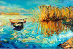 Obraz - Jazero s loďkami (90x60 cm)