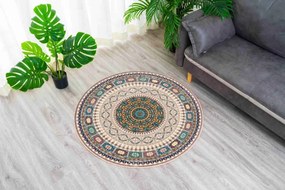 Protišmykový koberec NOVO béžový / modrý kruh