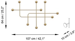 Nástěnný kovový věšák Samara 107 cm zlatý
