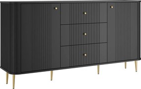 Komoda so zásuvkami Vesper 160 cm na nožičkách - čierna / zlaté nohy