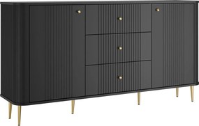 Komoda so zásuvkami Vesper 160 cm - čierna / zlaté nohy
