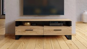 GOKEE RTV-145 Dub Craft Zlatý/ Čierna matná - MODERNÁ SKRIŇA POD TELEVÍZOR S LAMELAMI