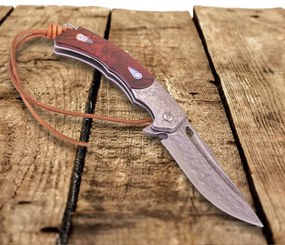 KnifeBoss damaškový zavírací nůž Mustang Rosewood VG-10