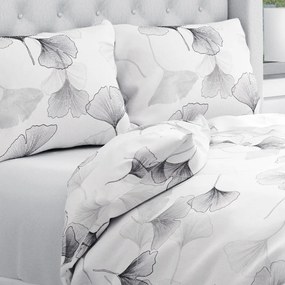 Biante Bavlnené posteľné obliečky Sandra SA-512 Sivo-biele ginkgo listy na bielom Jednolôžko 140x200 a 70x90 cm