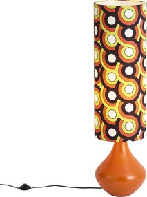 Retro stojaca lampa oranžová s látkovým tienidlom viacfarebná - Mina