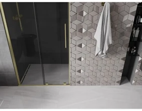Mexen Velar, posuvné sprchové dvere do otvoru 90 cm, 8mm šedé sklo, zlatá matná, 871-090-000-41-55