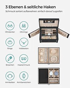 Šperkovnica, ekokoža, šedá, 17x26x18cm