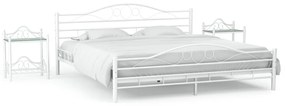 vidaXL Rám postele s 2 nočnými stolíkmi biely kovový 160x200 cm
