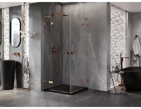 Mexen Lunar, L Duo výklopný sprchový kút 90 x 90 cm, 8mm číre sklo, profil ružové zlato, 834L-090L-090P-60-00