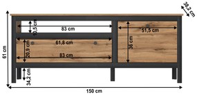Tv stolík/skrinka Lorcan 1d1s/150 (dub wotan + čierna). Vlastná spoľahlivá doprava až k Vám domov. 1065274