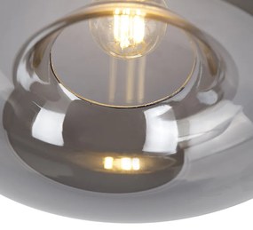 Stropné svietidlo v štýle Art Deco čierne s dymovým sklom - Busa