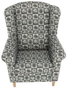 Kondela Kreslo, ušiak s taburetom, patchwork N1 látka, ASTRID