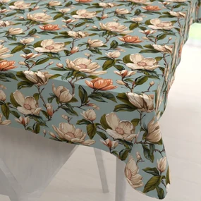 Biante Bavlnený obdĺžnikový obrus Sandra SA-545 Kvety magnólie na sivomodrom 140x220 cm