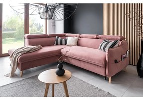 Svetloružová zamatová rozkladacia rohová pohovka (ľavý roh) Sweet Harmony – Miuform