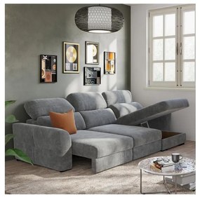 Univerzálna rohová rozkladacia trojmiestna pohovka s úložným priestorom TRENTO, sivá