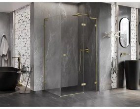 Mexen Lunar, L výklopný sprchový kút pravý 90 x 80 cm, 8mm číre sklo, zlatý kartáčovaný - 834L-090-080-55-00-P
