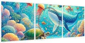 Obraz - Svet pod hladinou (s hodinami) (90x30 cm)